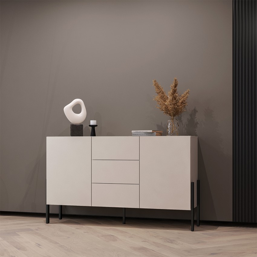 Buffet de cuisine salon 3 tiroirs 2 portes beige 154x40x89cm Autrey Promotion