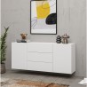 Buffet de salon moderne blanc 3 tiroirs 2 portes 140x35x63cm Mehdi Réductions