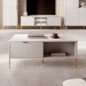 Table basse de salon à 2 portes de rangement blanc doré Oviedo Promotion
