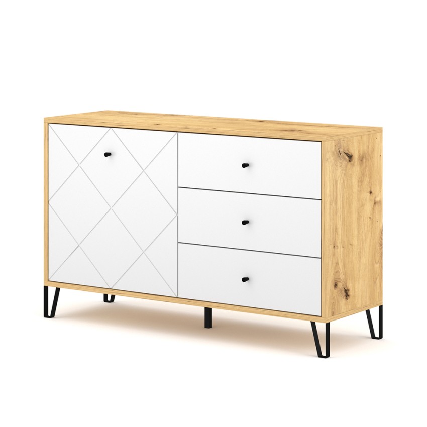 Buffet cuisine moderne 120cm bois chêne porte 3 tiroirs blanc Gwen Promotion Buffet cuisine moderne 120cm bois chêne porte 3 tiroirs blanc Gwen Promotion