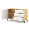 Buffet cuisine moderne 120cm bois chêne porte 3 tiroirs blanc Gwen Remises