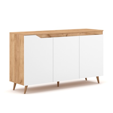 Meuble salon moderne bois 140cm 3 portes blanc style scandinave Talon Promotion