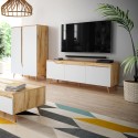 Meuble TV moderne 140cm scandinave en bois 3 portes blanc mat Muriel Vente