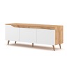 Meuble TV moderne 140cm scandinave en bois 3 portes blanc mat Muriel Offre