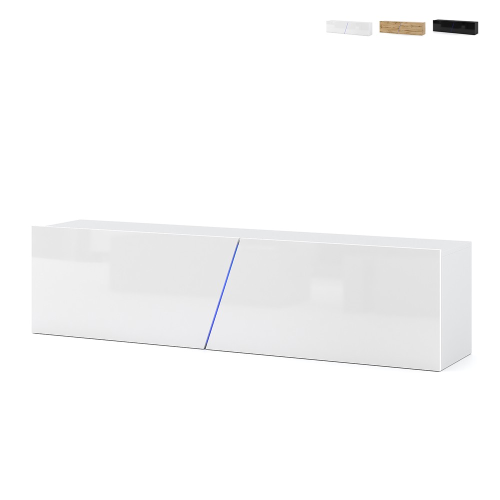 Meuble TV suspendu 160cm design minimaliste moderne lumière LED Regat