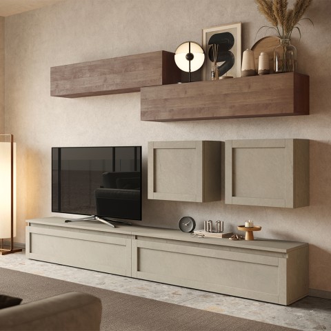 Mur TV design moderne meubles suspendus en bois Infinity 01 Promotion