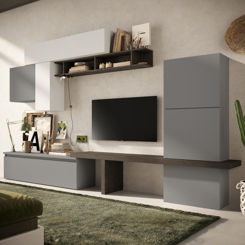 Mur TV moderne pour salon blanc gris noir Infinity 06 Promotion