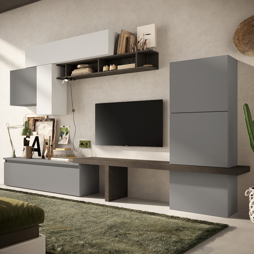 Mur TV moderne pour salon blanc gris noir Infinity 06 Promotion Mur TV moderne pour salon blanc gris noir Infinity 06 Promotion