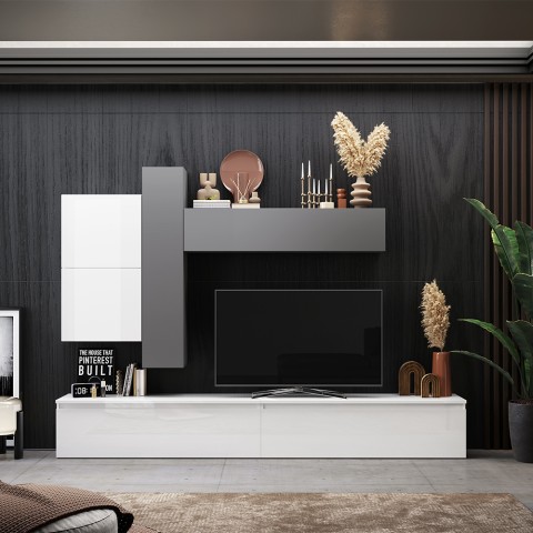 Ensemble mural salon design contemporain blanc gris Infinity 07 Promotion
