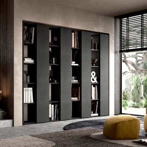 Bibliothèque murale ouverte salon design moderne noire Infinity 11 Promotion