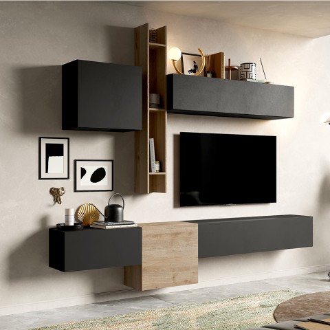 Ensemble mural suspendu design moderne en bois gris Infinity 12A Promotion
