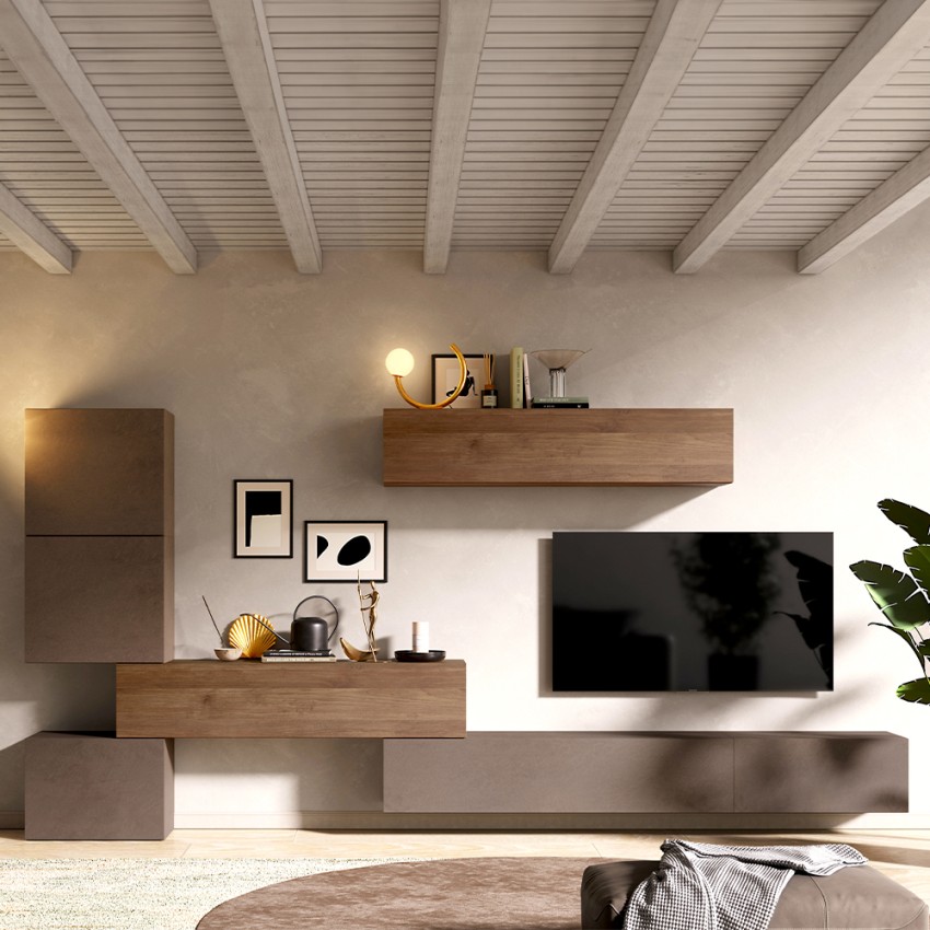 Ensemble mural de salon en bois moderne avec meubles suspendus Infinity 14 Promotion Ensemble mural de salon en bois moderne avec meubles suspendus Infinity 14 Promotion