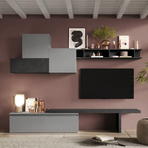 Ensemble mural moderne gris et noir étagères suspendues Infinity 15 Promotion