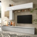 Meuble TV moderne blanc laqué avec étagère en bois Infinity 17 Promotion