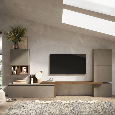 Ensemble mural salon TV design moderne gris noir Infinity 18 Promotion