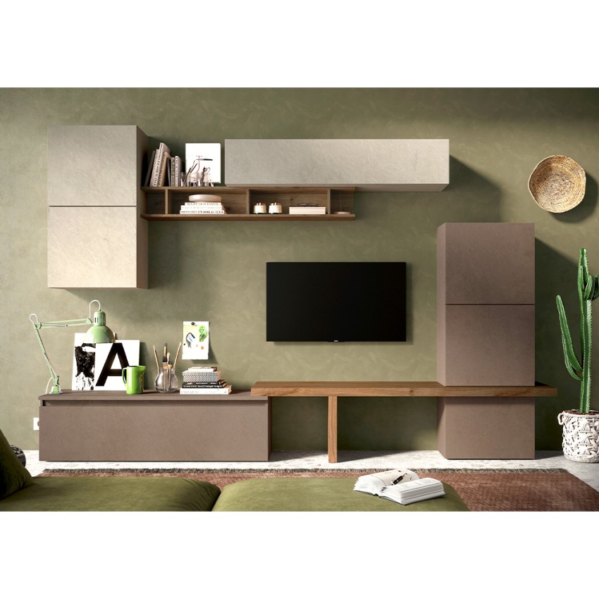 Ensemble mural contemporain pour TV bois blanc gris Infinity 19 Promotion Ensemble mural contemporain pour TV bois blanc gris Infinity 19 Promotion