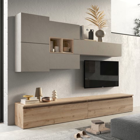 Mur TV mural moderne en bois avec meubles suspendus Infinity 24 Promotion