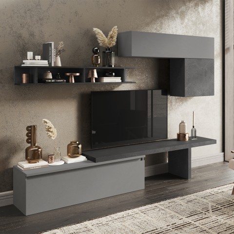 Ensemble mural contemporain gris avec meubles suspendus étagère Infinity 25 Promotion