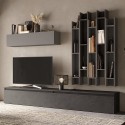 Mur avec étagère moderne gris et meuble TV noir Infinity 30 Promotion