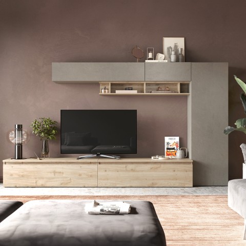 Mur modulable contemporaine meuble TV étagère bois gris Infinity 31 Promotion