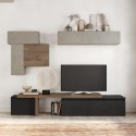 Ensemble mural moderne pour TV en bois noir avec meubles suspendus gris Infinity 34 Promotion