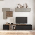 Ensemble mural moderne pour TV en bois noir avec meubles suspendus gris Infinity 34 Promotion