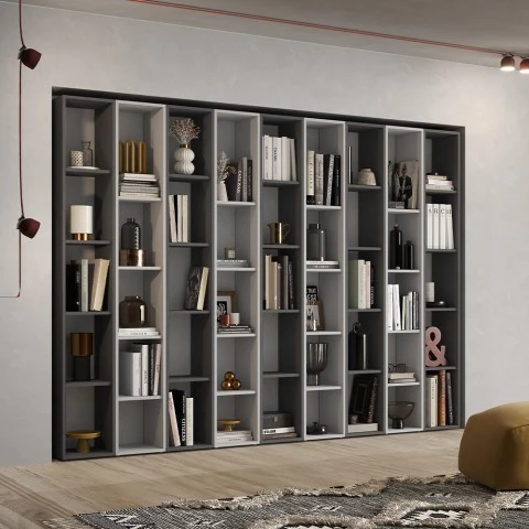 Bibliothèque murale design salon moderne blanc et noir Infinity 35 Promotion