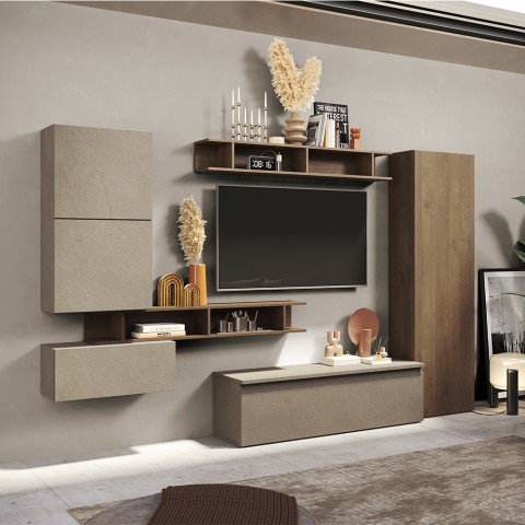 Mur TV design moderne avec étagères et meubles suspendus Infinity 38 Promotion