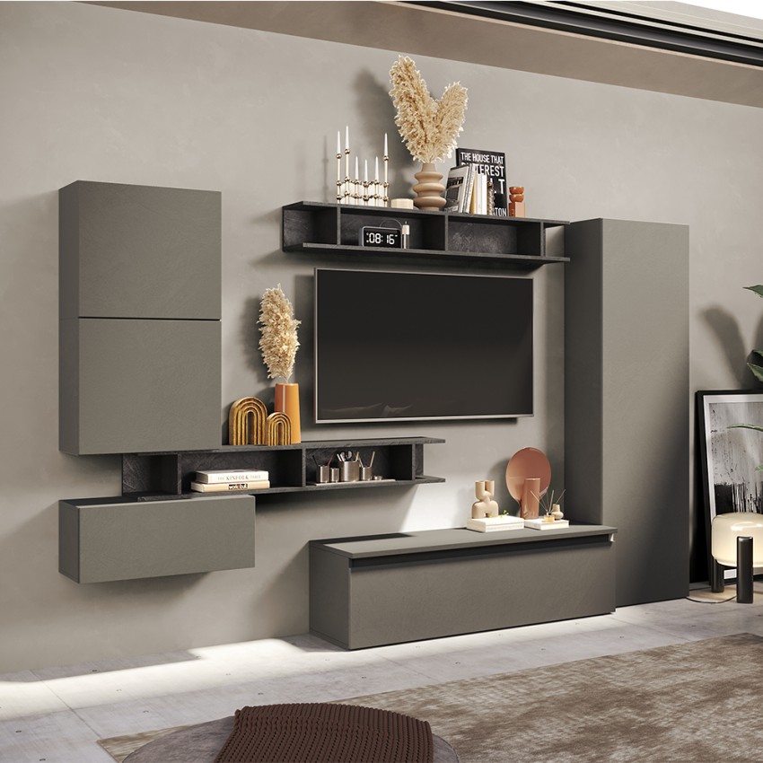 Mur TV design moderne avec étagères et meubles suspendus Infinity 38 Vente