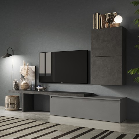 Mur équipé séjour TV moderne meubles suspendus gris Infinity 52 Promotion