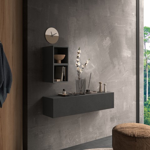 Meuble d'entrée suspendu anthracite design minimaliste avec porte Infinity 59 Promotion