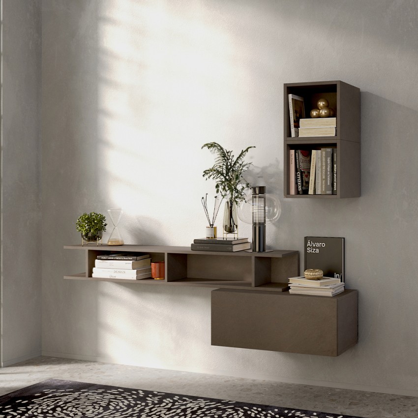 Meuble d'entrée moderne suspendu gain de place en bois gris Infinity 61 Promotion Meuble d'entrée moderne suspendu gain de place en bois gris Infinity 61 Promotion