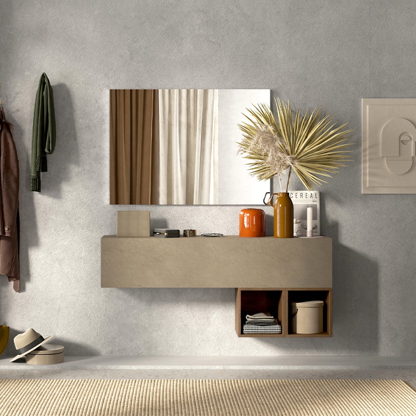 Meuble d'entrée moderne suspendu vide-poches en bois Infinity 55 Promotion