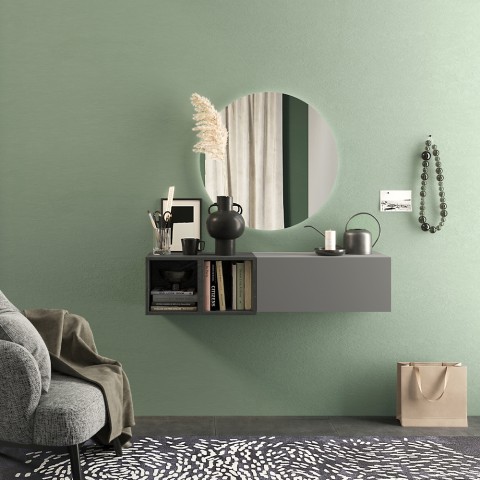 Meuble d'entrée suspendu design moderne gris blanc brillant Infinity 56 Promotion