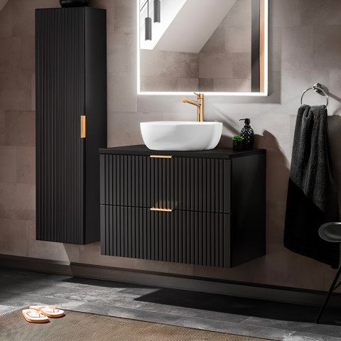 Meuble de salle de bain suspendu 80x46cm noir tiroirs lavabo sur pied Adel Black Promotion