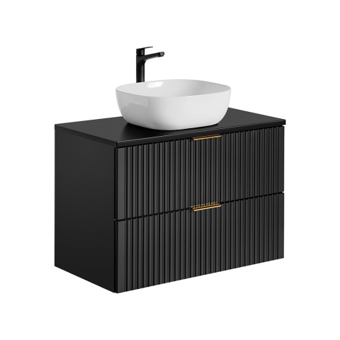 Meuble de salle de bain suspendu 80x46cm noir tiroirs lavabo sur pied Adel Black Promotion