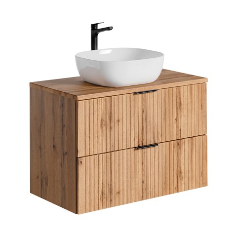 Meuble de salle de bain en bois suspendu tiroirs lavabo sur pied Adel Wood Promotion