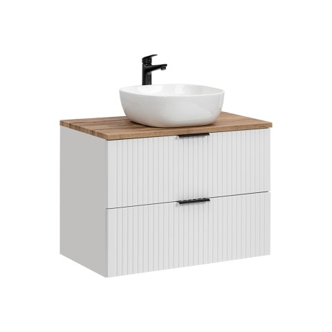 Meuble salle de bain suspendu en bois blanc tiroirs Adel White Promotion