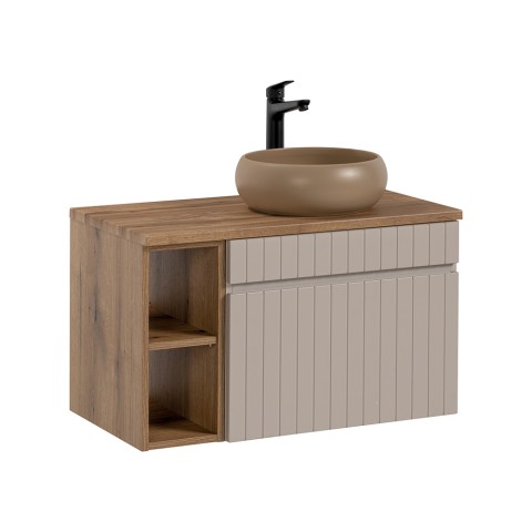 Meuble de salle de bain suspendu beige tiroirs tourterelle Coast 80N Promotion