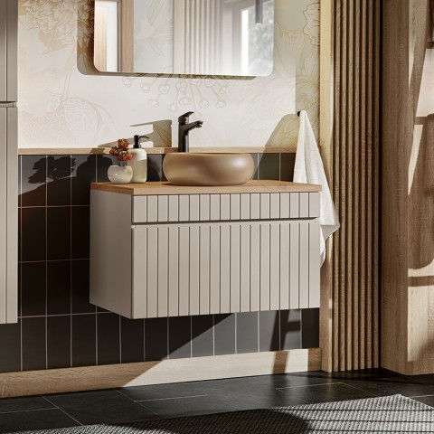 Meuble de salle de bain suspendu 100x46 lavabo à poser beige Coast 100 Promotion