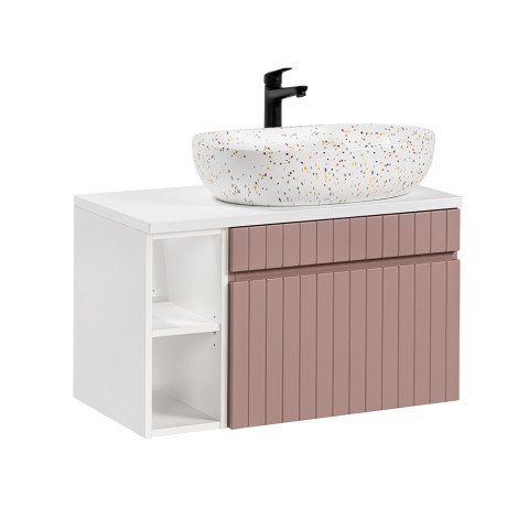 Meuble de salle de bain suspendu rose et blanc lavabo Lili 80N Promotion