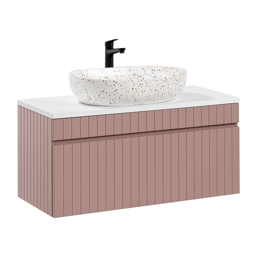 Meuble salle de bain suspendu avec lavabo rose et blanc Lili 100 Promotion Meuble salle de bain suspendu avec lavabo rose et blanc Lili 100 Promotion