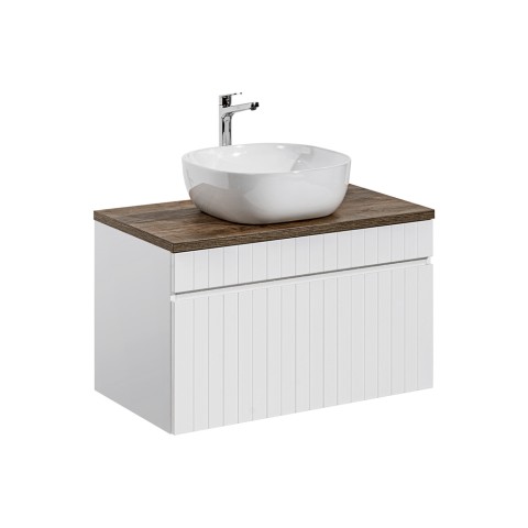 Meuble de salle de bain suspendu cuve blanche tiroir et lavabo Wiki 80 Promotion