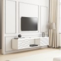 Meuble TV suspendu style minimaliste moderne en bois blanc noir Elano Remises
