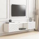 Meuble TV suspendu style minimaliste moderne en bois blanc noir Elano 