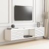 Meuble TV suspendu style minimaliste moderne en bois blanc noir Elano 
