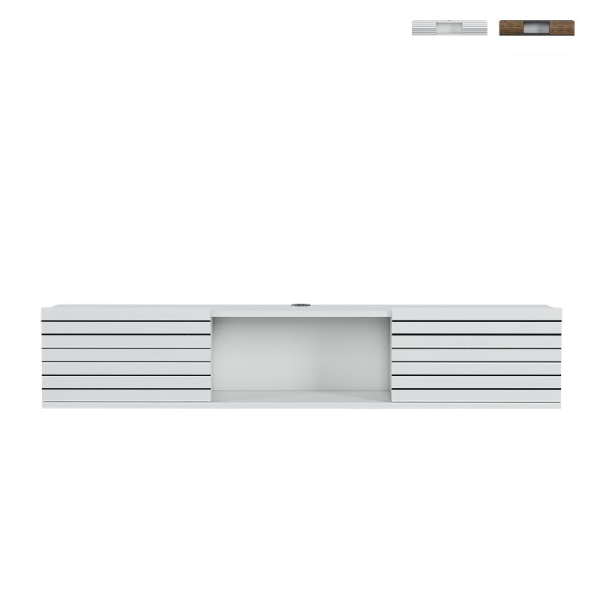 Meuble TV suspendu style minimaliste moderne en bois blanc noir Elano Vente Meuble TV suspendu style minimaliste moderne en bois blanc noir Elano Vente