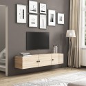Meuble TV suspendu en bois blanc design moderne 150x32x28cm Leo Offre
