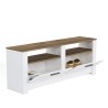 Meuble TV séjour blanc et bois style classique 2 portes Grado Offre