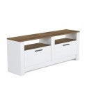 Meuble TV séjour blanc et bois style classique 2 portes Grado Vente